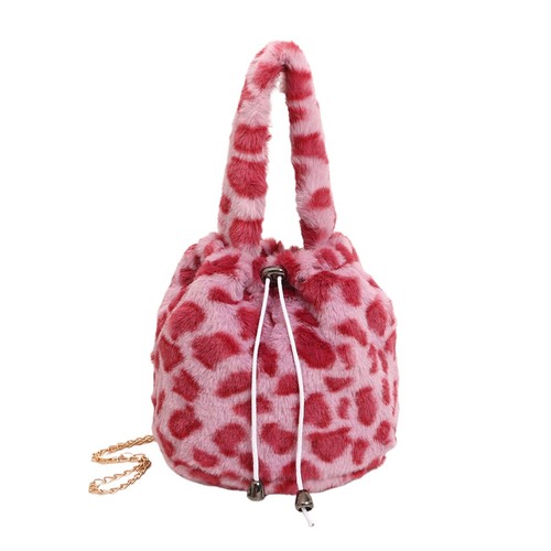 Women Plush Bucket Bag Leopard Print Crossbody Bag Small Purse for Work Shopping - Picture 15 of 20