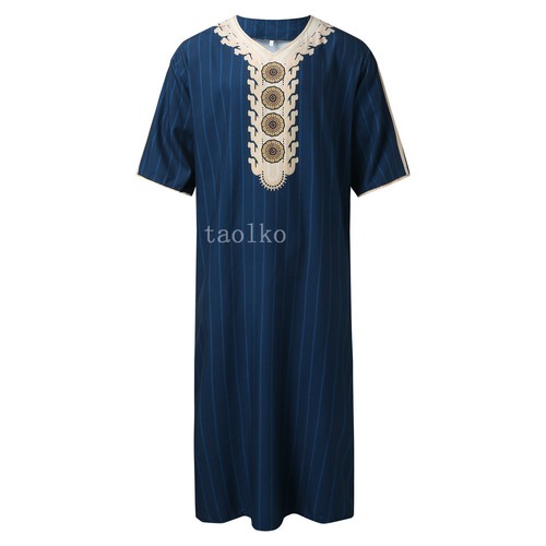 Men's Muslim Clothing Half Sleeve Islamic Saudi Arab Kaftan Robe Long Summer 4XL - Picture 29 of 30