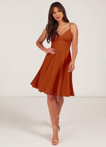 AZAZIE EMMY A Line Chiffon Knee Length Dress Paprika Bridesmaids Wedding Sz 6