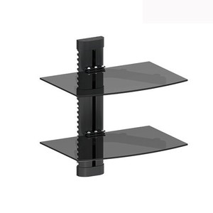 2-TIER-DUAL-GLASS-SHELF-WALL-MOUNT-UNDER-TV-CABLE-BOX-COMPONENT-DVR-DVD-BRACKET