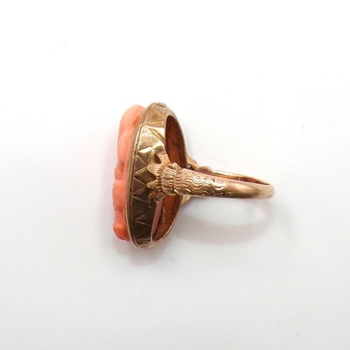 Vtg Antique Victorian 3D Carved Coral Cameo 10K Yellow Gold Ring Size 4.5 FZ - Picture 3 of 5