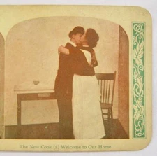 Stereoview Unknown Publisher The New Cook A Welcome To Our Home Man Kissing (O)