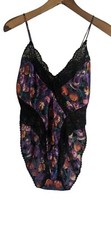 Vtg Polyester Super High-Waisted High Cut Lace Floral Bodysuit Med