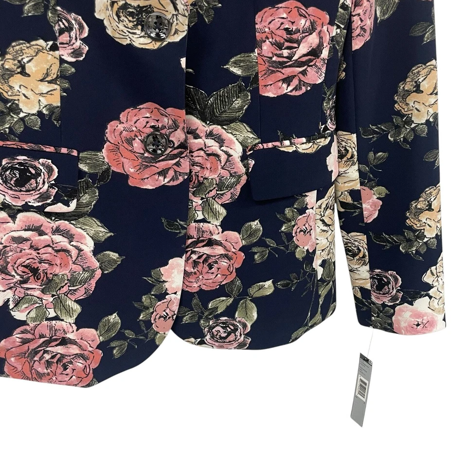Jaqueta Blazer Tahari ASL Floral Estampa Rosa Botão Frontal Feminina Rosa Marinha 4 Nova com etiquetas - Imagem 2 de 4