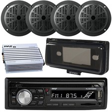 Pyle PLCDBT95 Marine Boat USB CD Radio Stereo, 4x Speakers, 4CH 400W Amp, Cover