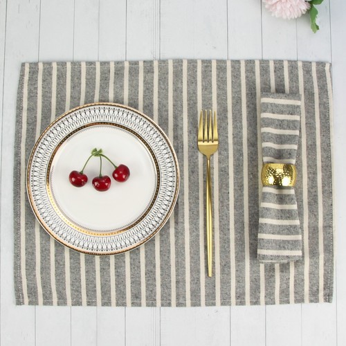 Broad Striped Cotton Blended Dinner Table Cloth Napkins - Set of 12 (40 x 30 cm) - Picture 14 of 36