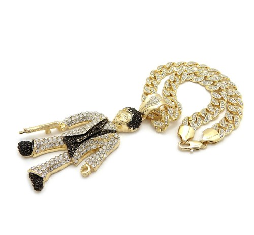 Hip Hop Scarface Pendant & 10mm 18" 20" 24" Iced Cuban Chain Bling Necklace - 第 2/35 張圖片