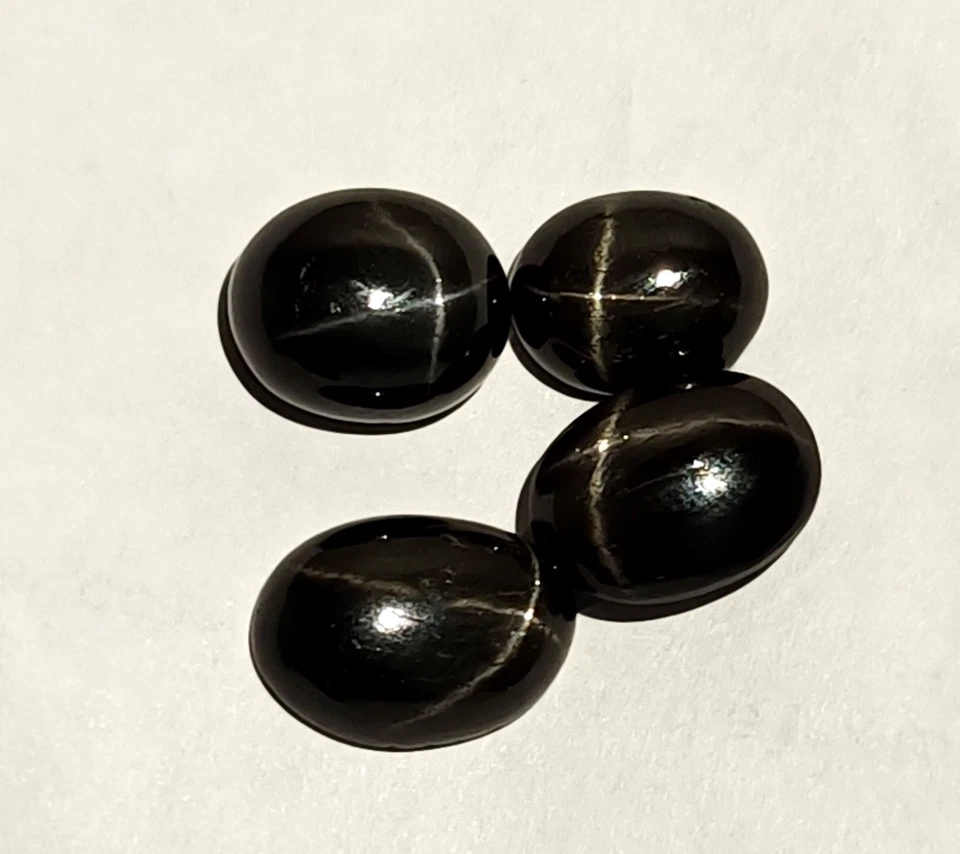 Certified Black Star Sapphire 23 Ct 4 Rays Oval Cabochon Natural Gemstone 4 Pcs - Image 3 of 4