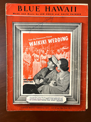 1937 Blue Hawaii Sheet Music Bing Crosby Waikiki Wedding Tiki Art Vintage