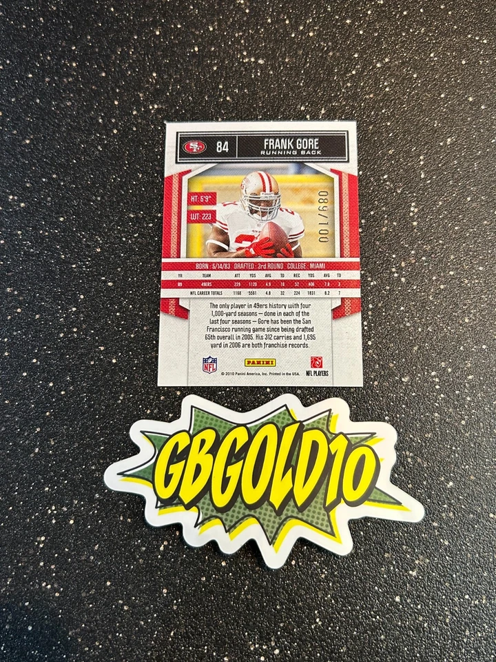 2010 Panini Classics - #84 Frank Gore /100 Silver - Image 2 of 2