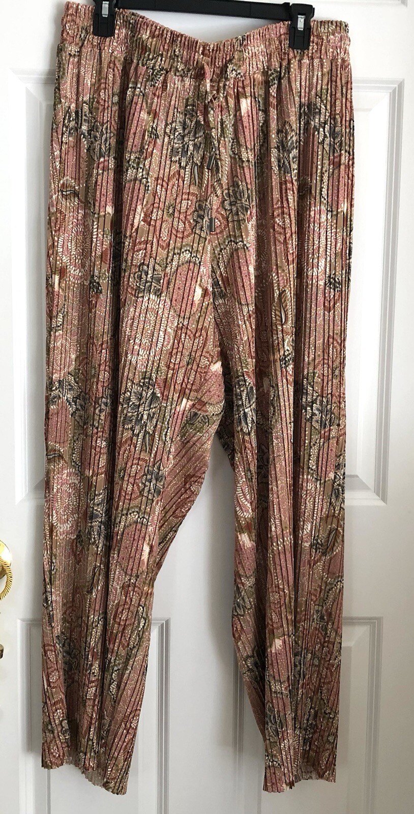 SABRINA LAUREN NEW YORK WOMEN'S PANTS SIZE 2X FLORAL ELASTIC WAISTBAND PLEATED