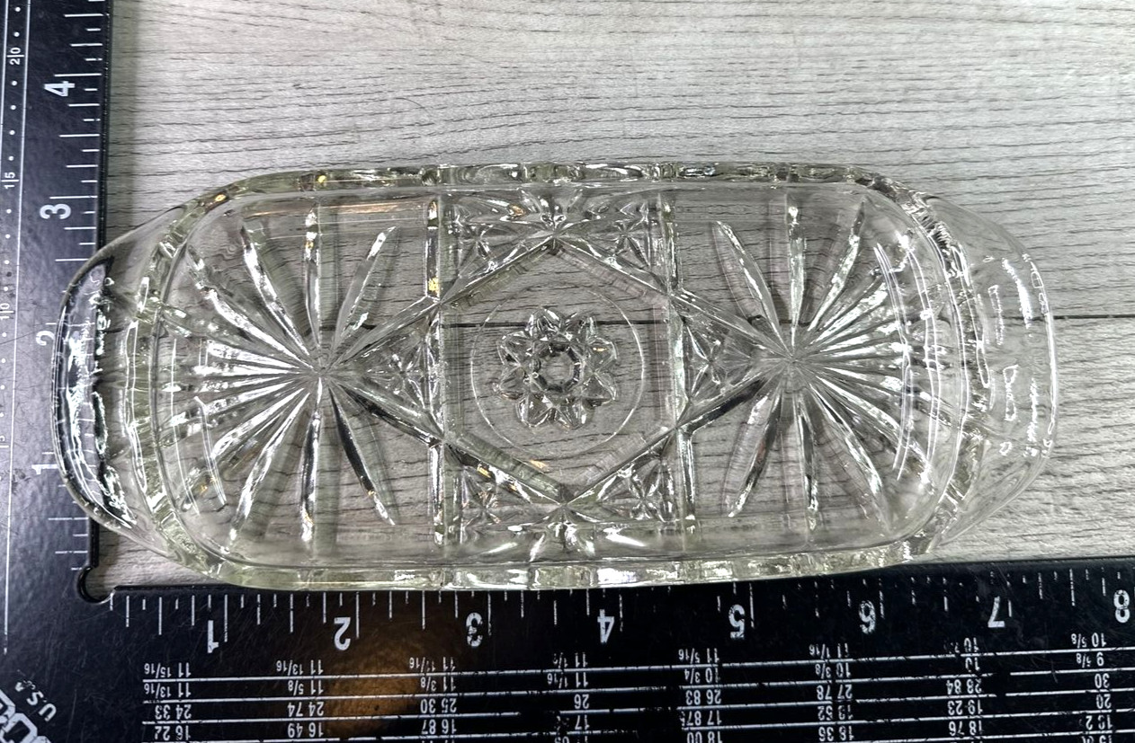 Vintage Unbranded Prescut Clear Glass Butter Dish 7 1/4" Star and Fan