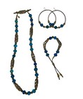 Set of recycled African Teal Beads Necklace with intricate Brass Hallowed Beads