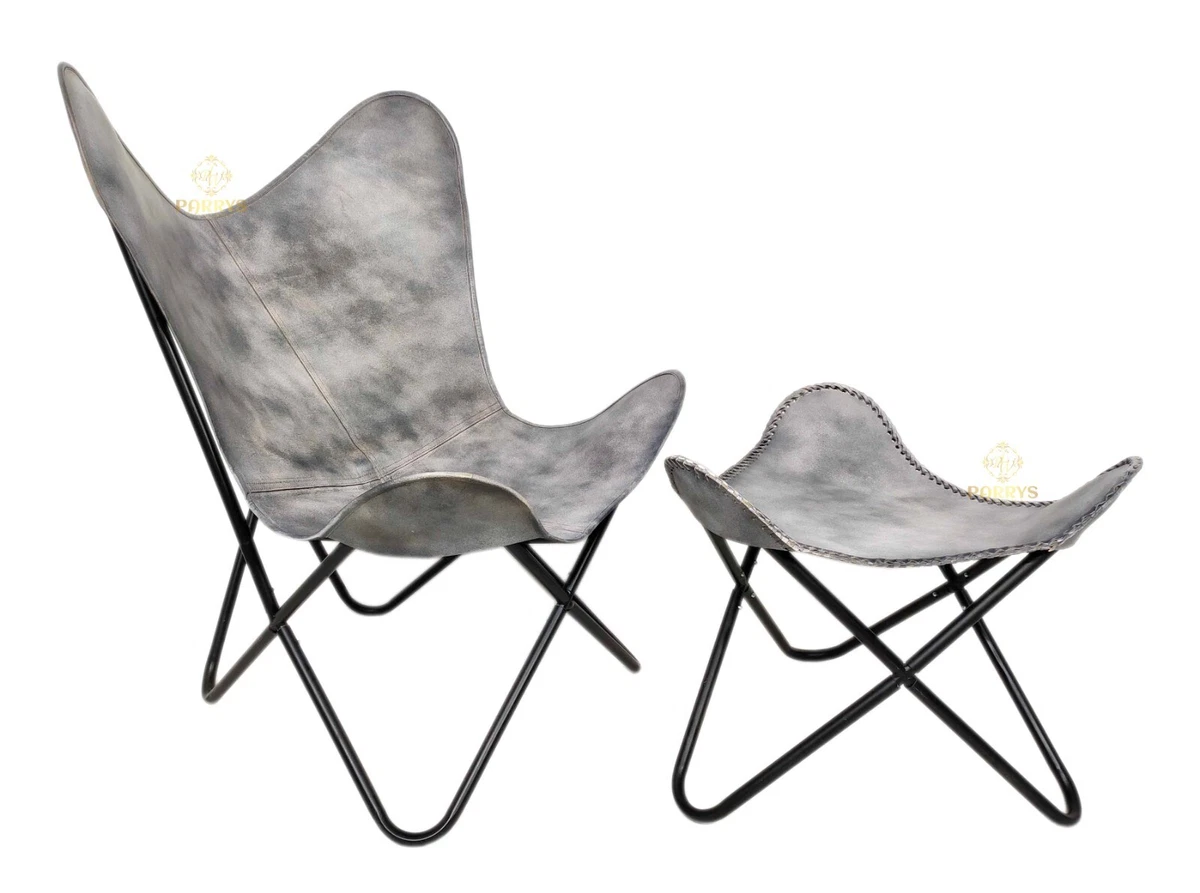 Leather Sling Chair Gray Color leather Openable chair Ottoman Stool PL2 212