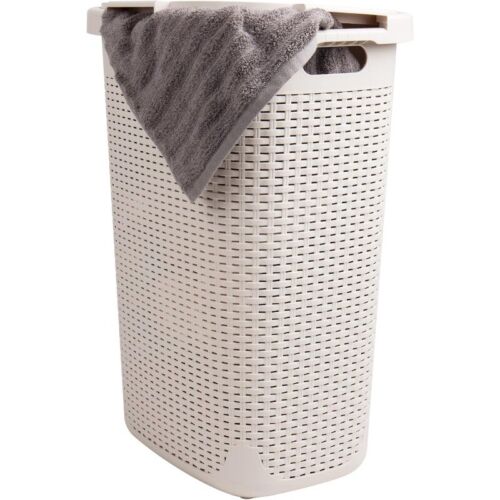 60L Slim Laundry Hamper, Clothes Basket, Lid Wicker Design