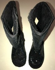 girls size 2 BLACK SEQUIN SPARKLE winter BOOTS THICK FLEECE LINED warm SHOES