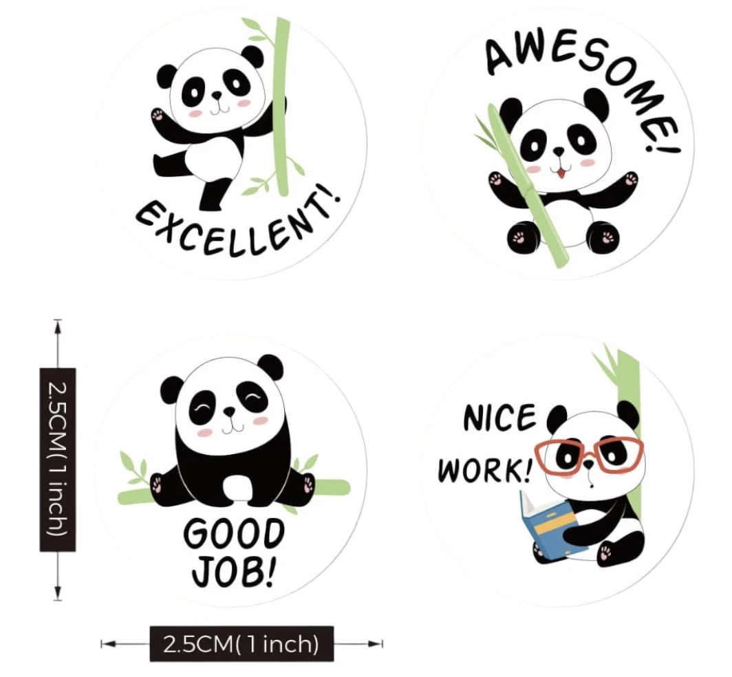 Panda Reward Encouragement Stickers 2.5cm 50/100pc Teacher Classroom Award Kids