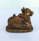 Old Rare Antique Brass Hand Carved Worship Hindu God Shiv Idol Nandi Ox Figurine