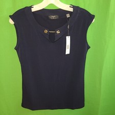 9103 NWT TAHARI x-small navy blue pullover knit top tee sleeveless polyester