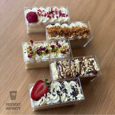 DESSERT INFINITY 50 PCS Cuboid Plastic Reusable Party Shot Glasses Dessert Cups Cheesecake 110ml