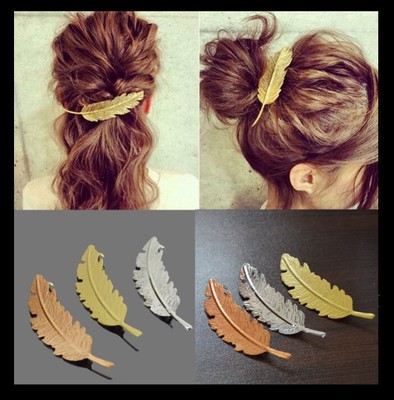 Cimenexe Feder Haarspange - Bohemian Metall Blatt Haarschmuck Gold