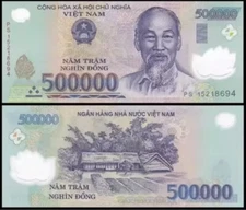 2 X 500,000 Vietnamese Dong Banknotes. 1,000,000 VND Vietnam (500000 X 2)