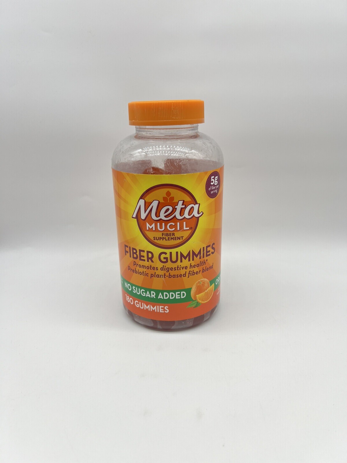 Metamucil Fiber Gummies, No Added Sugar, 180 Gummies Orange Flavor