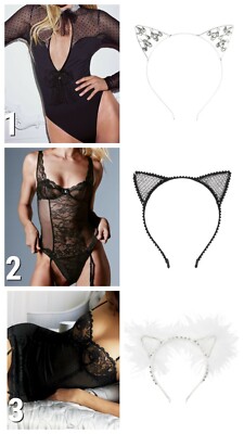 34B 34C 36DD or L  VICTORIA'S SECRET SEXY KITTY BLACK  COSTUME 