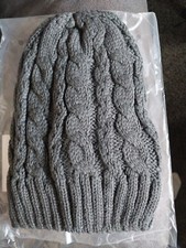 Premium Cable Knit Slouchy Beanie Hat Gray 