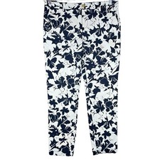 Tommy Hilfiger Ankle Pants Women  s 10 Floral Navy White Tapered Pockets Logo