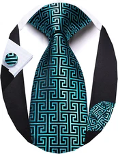 Barry.Wang Classic Mens Ties Silk Necktie Pocket Square Cufflinks Set Woven Desi