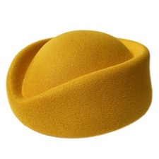 Wool Cap Stewardess Pillbox Hat Teardrop Fascinator Base Sweet Design Yellow
