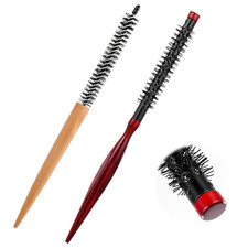 2 Pcs Small Round Hair Brush, Mini Hair Round Wood Brush Mustache Brush...