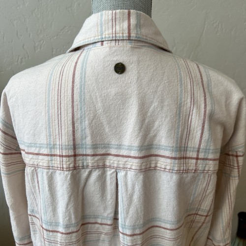 Rip Curl Flannel Shirt White Cream Blue Rust Plaid Long Sleeve Button Up Sz S/M - Picture 6 of 10