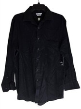 Van Heusen Classic Fit Black Brushed Cotton Long Sleeve Shirt XL Wrinkle-Free