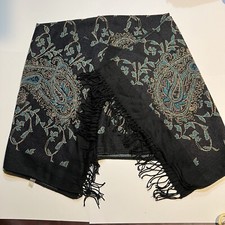 Soft Surroundings Shawl Poncho One Size Black Tan  Teal Paisley Print