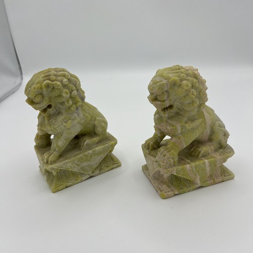 Carved Soapsone Foo Dog Pair 4LB Book Ends - Picture 2 of 5