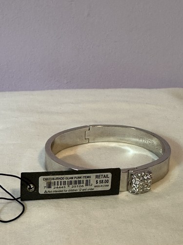 Vince Camuto Clamper Bangle Bracelet 6 in Silver Tone Clear Rhinestone - Picture 4 of 16