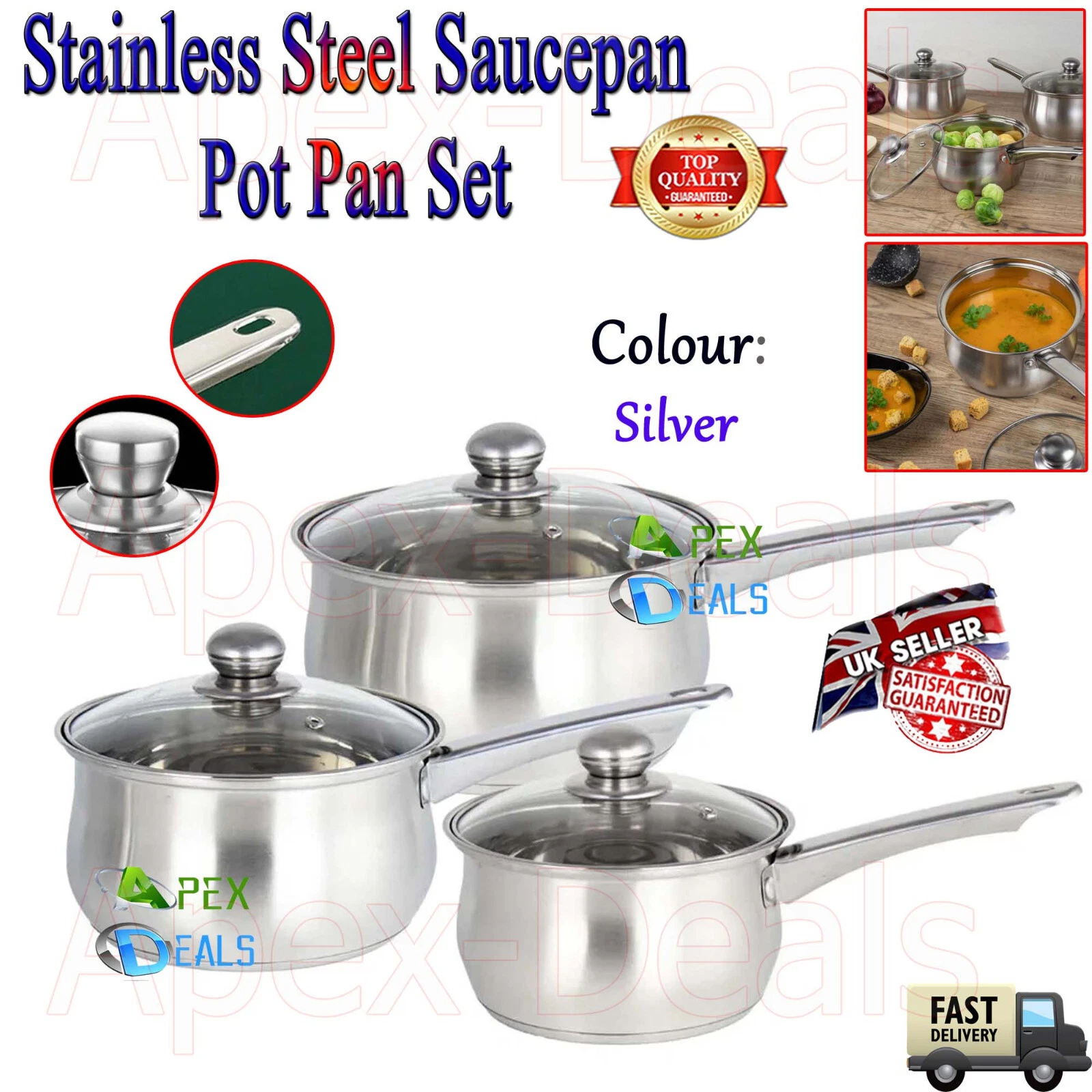 Set of 3 Induction Non Stick Stainless Steel Cookware Kitchen Glass Lids Pot Pan
Opens in a new wind