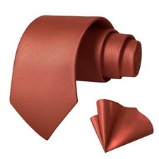 Mens Burnt Orange Tie for Men Classic Silk Necktie Solid Tie and Pocket Squar...