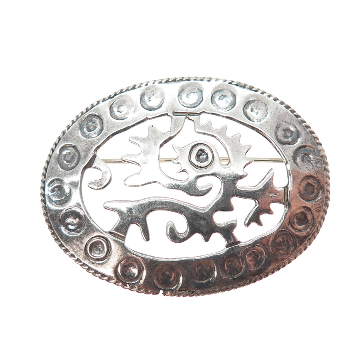 925 Sterling Silver Vintage Mexico Aztec God Quetzalcoatl Oxidized Pin ...
