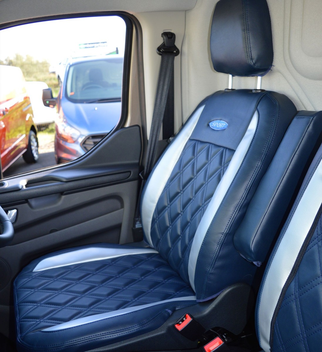Ace Saver Fully Tailored Quilted Black Seat Covers For Ford Transit Custom 2013-2023 – Front Set With Logo, Waterproof