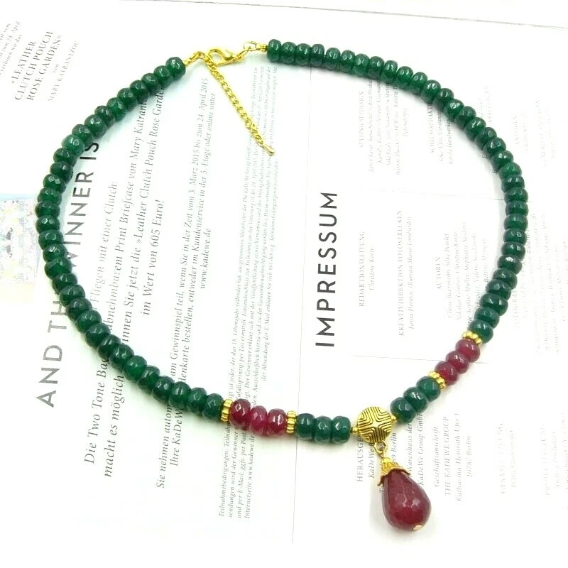 BAILYSBEADS Smaragd-Halskette Kette Collier mit Rubin Anhänger behandelt CV30 - Bild 2 von 3