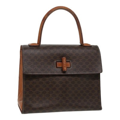 CELINE Macadam Canvas Hand Bag PVC Leather Brown Auth 84552