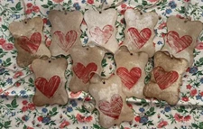 10 Heart Love Gift Hang Tag Primitive Style Coffee Tea Stained Present