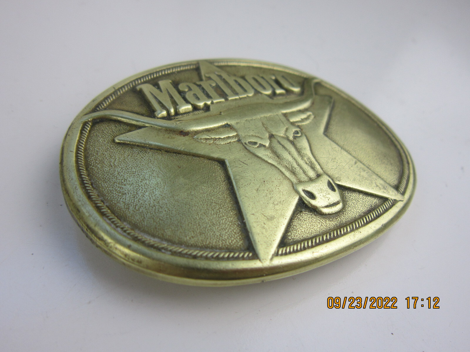 Marlboro Vintage 1987 Solid Brass Belt Buckle Longhor… Gem
