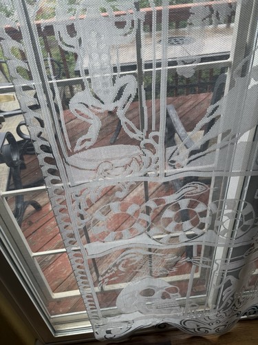 HERITAGE LACE WHITE "CURIOSITIES" DOOR/WINDOW/CURTAIN PANEL HALLOWEEN 76" x 38" - Picture 8 of 11