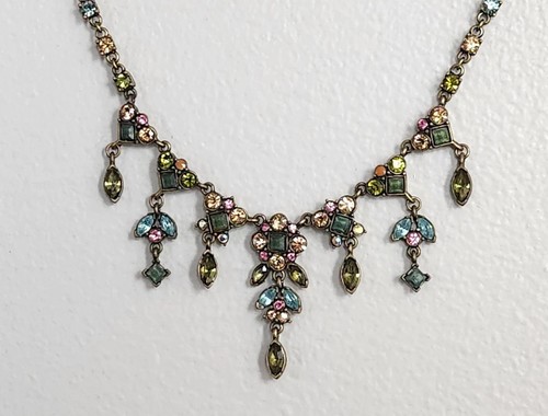 Carolina Herrera CH Strass Frühling Blumen Hänger Tropfen Fransen Halskette Vintage - Bild 10 von 14