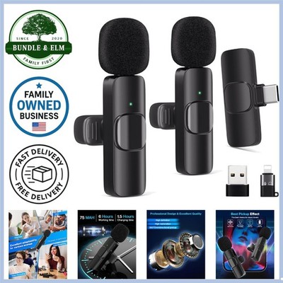 Wireless Lavalier Microphone 2 Pack With Noise Cancellation for Phones, PCs