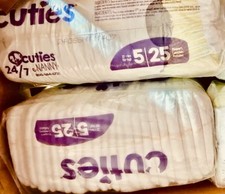 New Lot of 2 PKGS of Cuties Size 5 Diapers Unisex New 25 in each Bag unopened